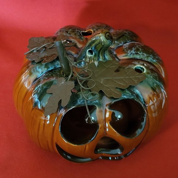 Halloween Pumpkin Jack O Lantern Ceramic Tealight Votive Candle Holder - Picture 8 of 12